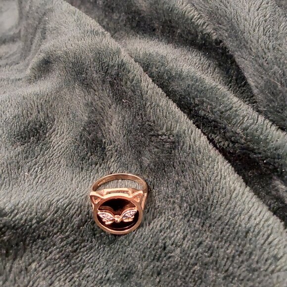 ONYX 14KT YELLOW GOLD CAT DIAMOND ACCENTS RING VINTAGE - Picture 9 of 14